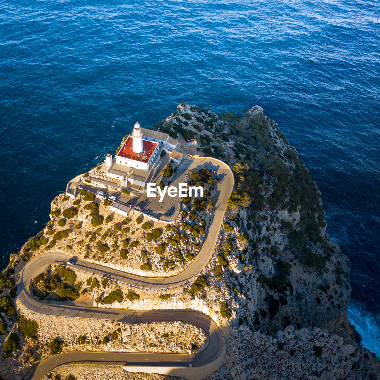 High angle view of mountain road by sea