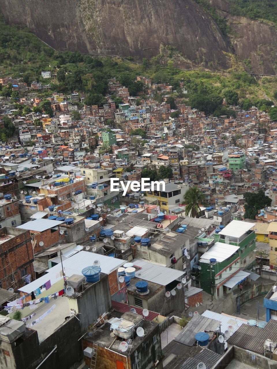 High angle view of town in city