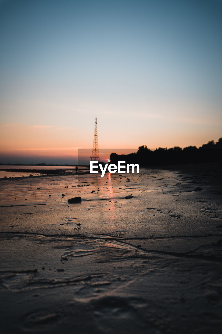 Twilight at the elbe riverside outside the city of hamburg