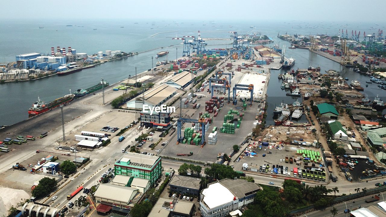 High angle view of cargo container terminal