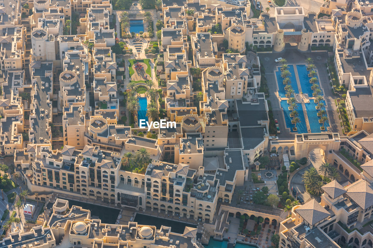 High angle view of buildings in city