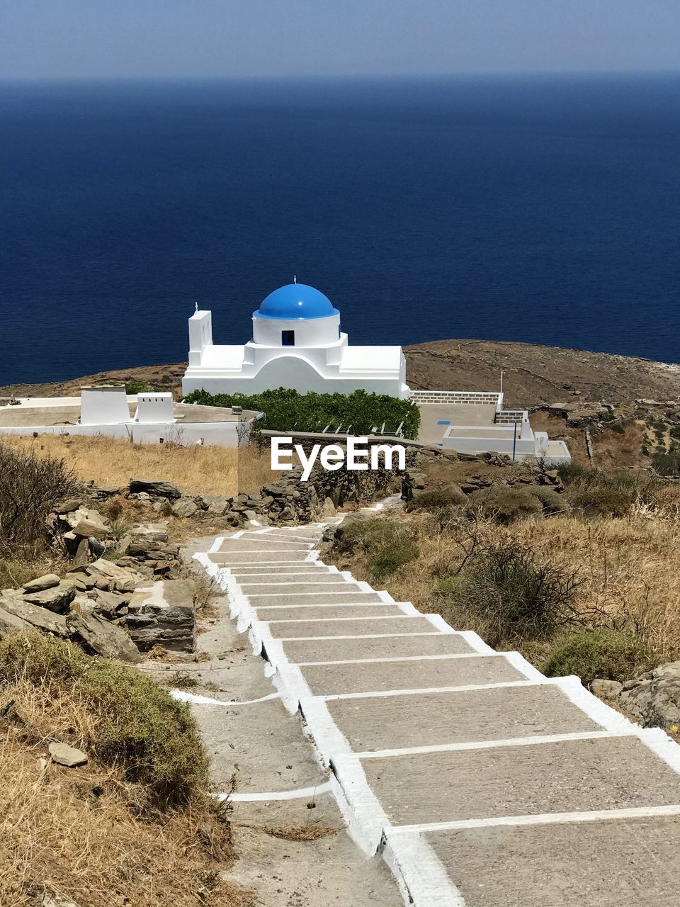 High angle view of sea by building