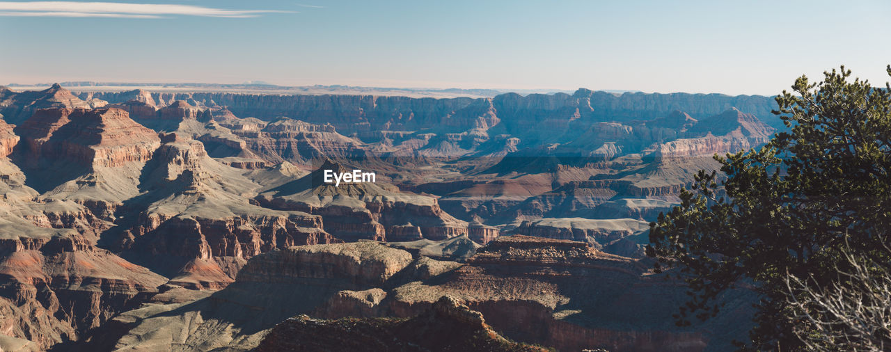 Aerial view of landscape and mountains against sky