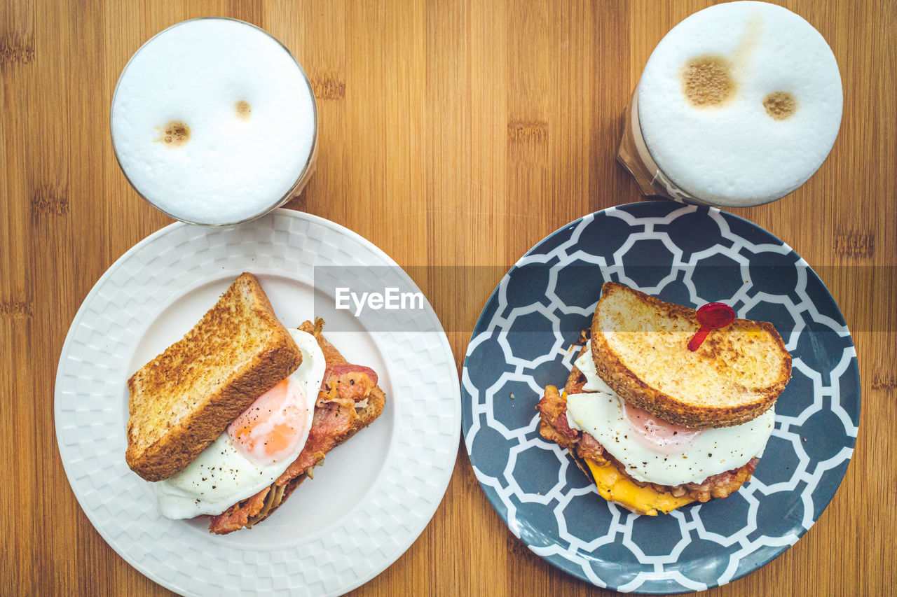 HIGH ANGLE VIEW OF BREAKFAST SERVED ON PLATE