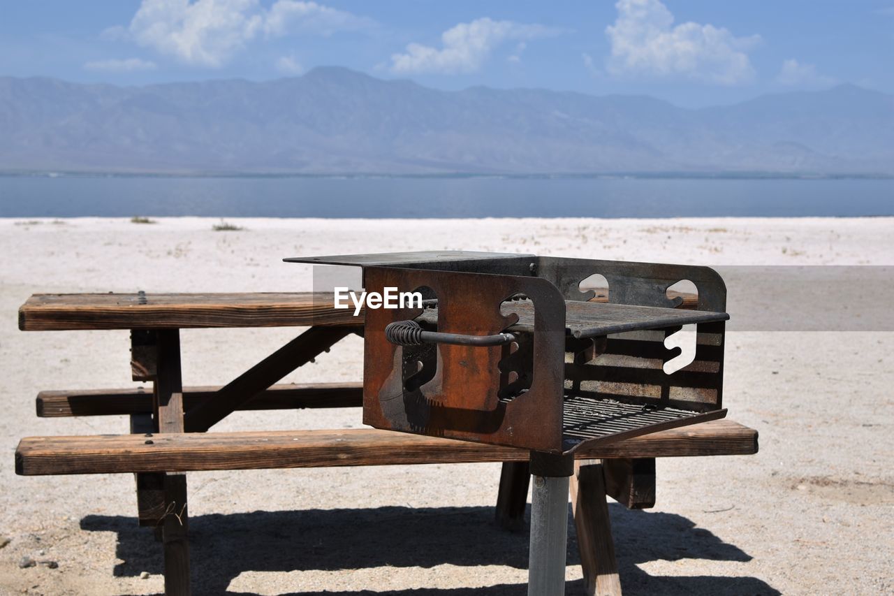 Grill and picnic table at the salton sea in california