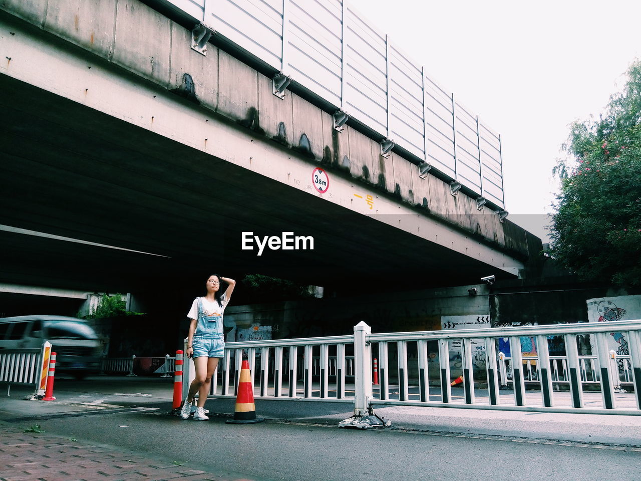 Full length of young woman standing on city street