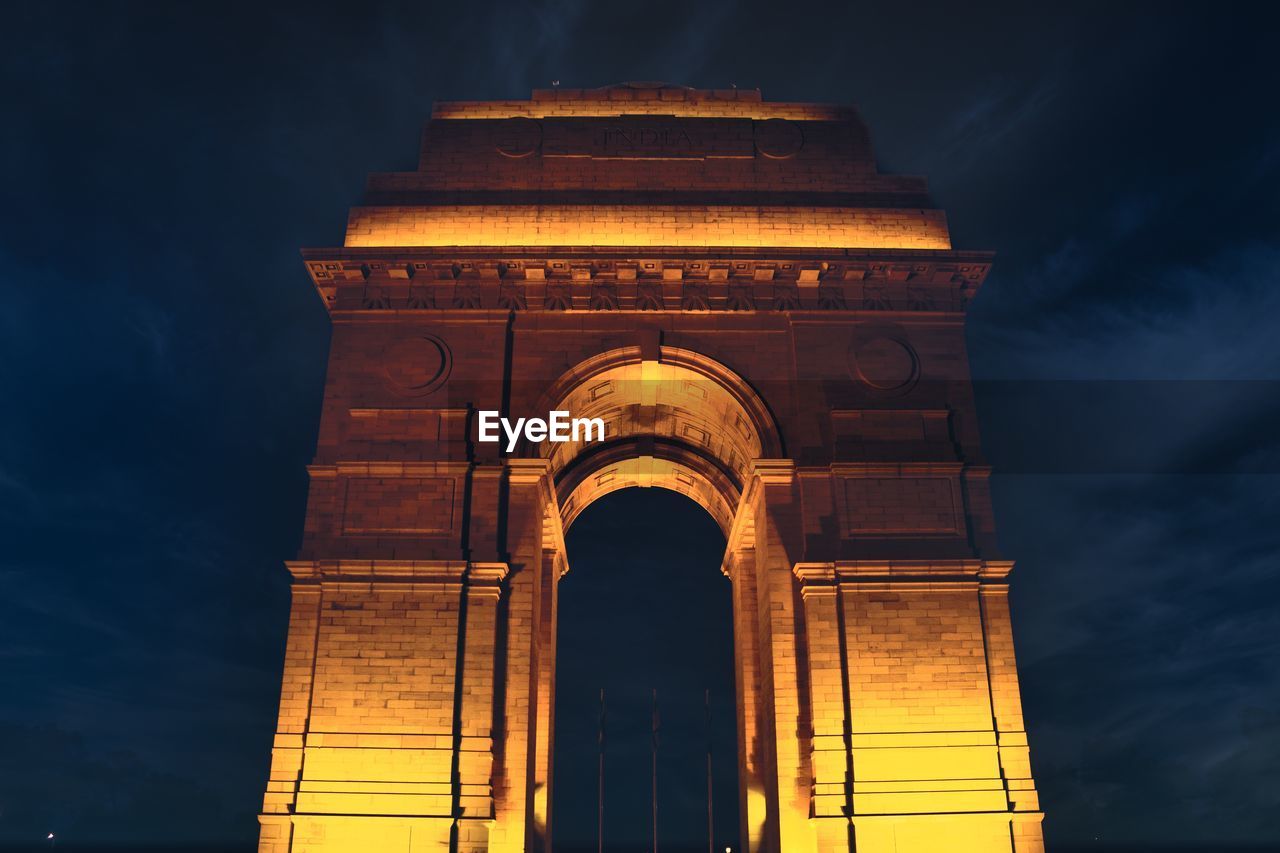 India gate night view with dim light in delhi india