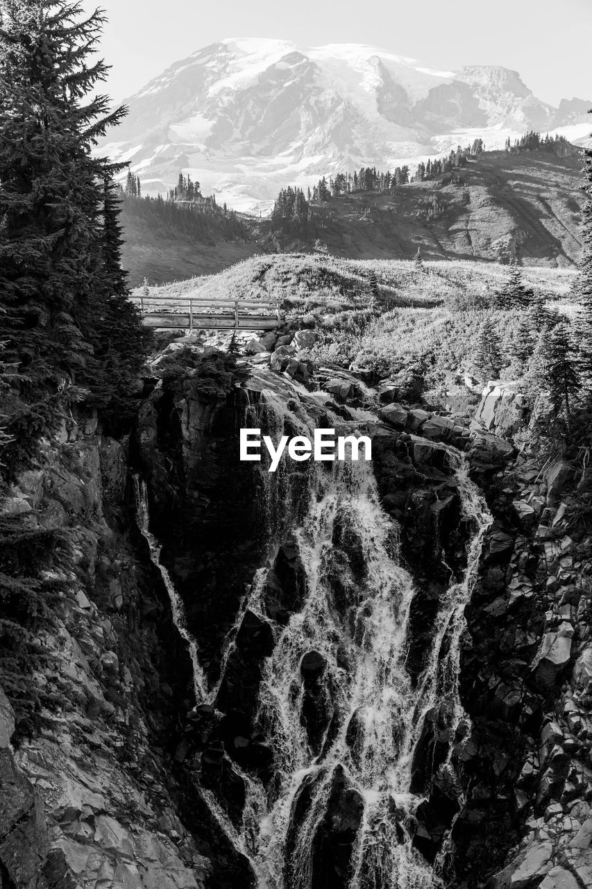 SCENIC VIEW OF WATERFALL AGAINST SKY