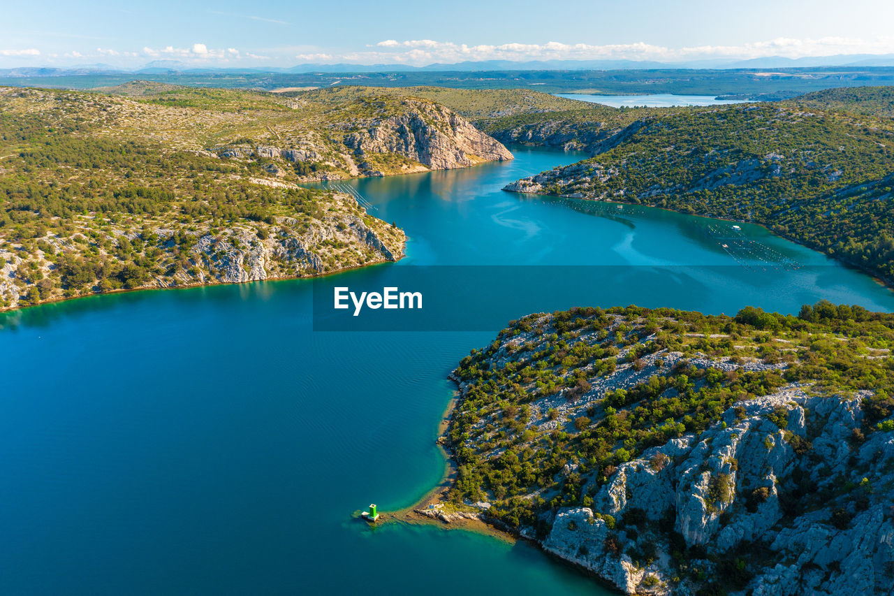 Aerial view of an estuary in krka national park, croatia