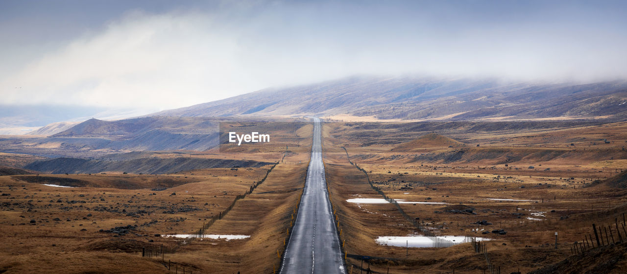 Aerial view of road on landscape against sky