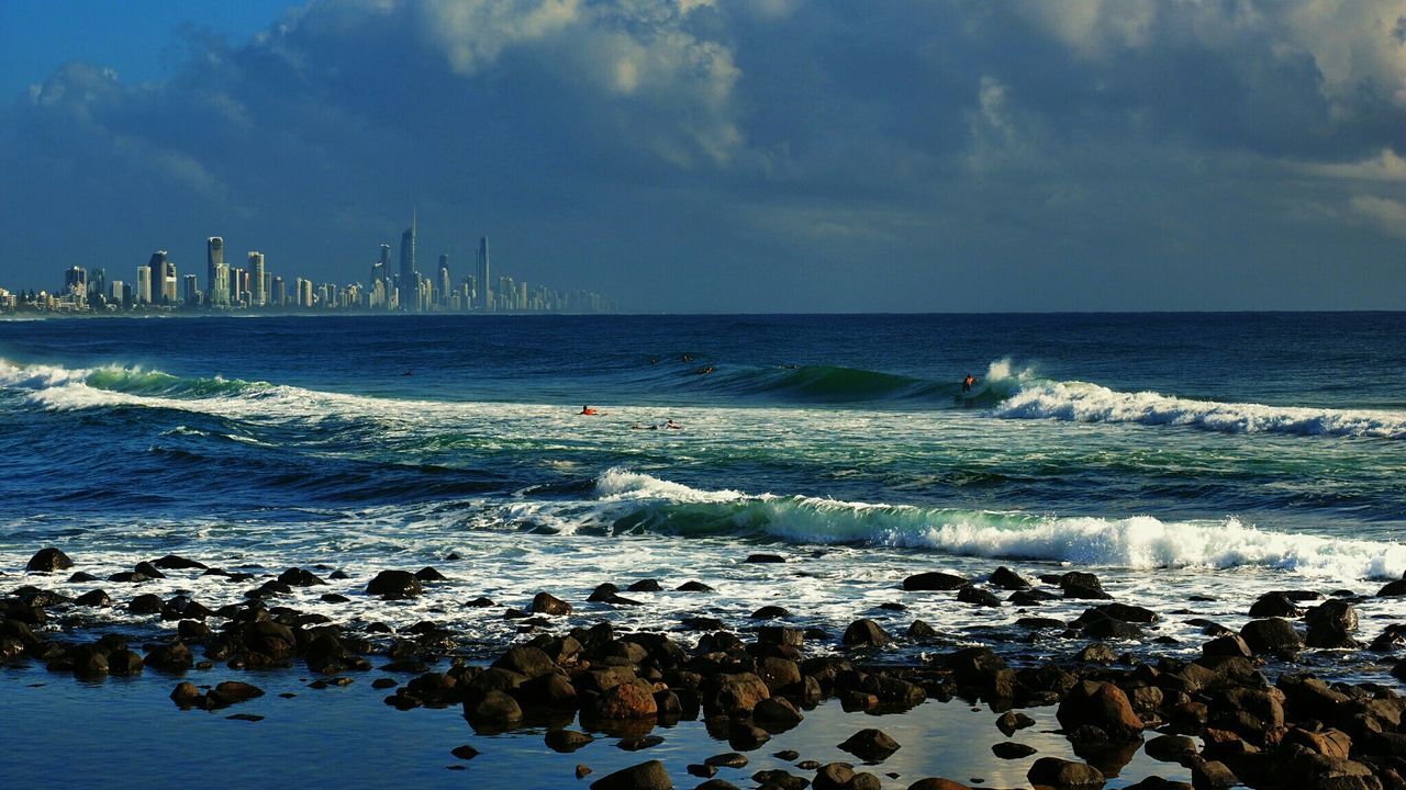 Scenic view of sea against cloudy sky