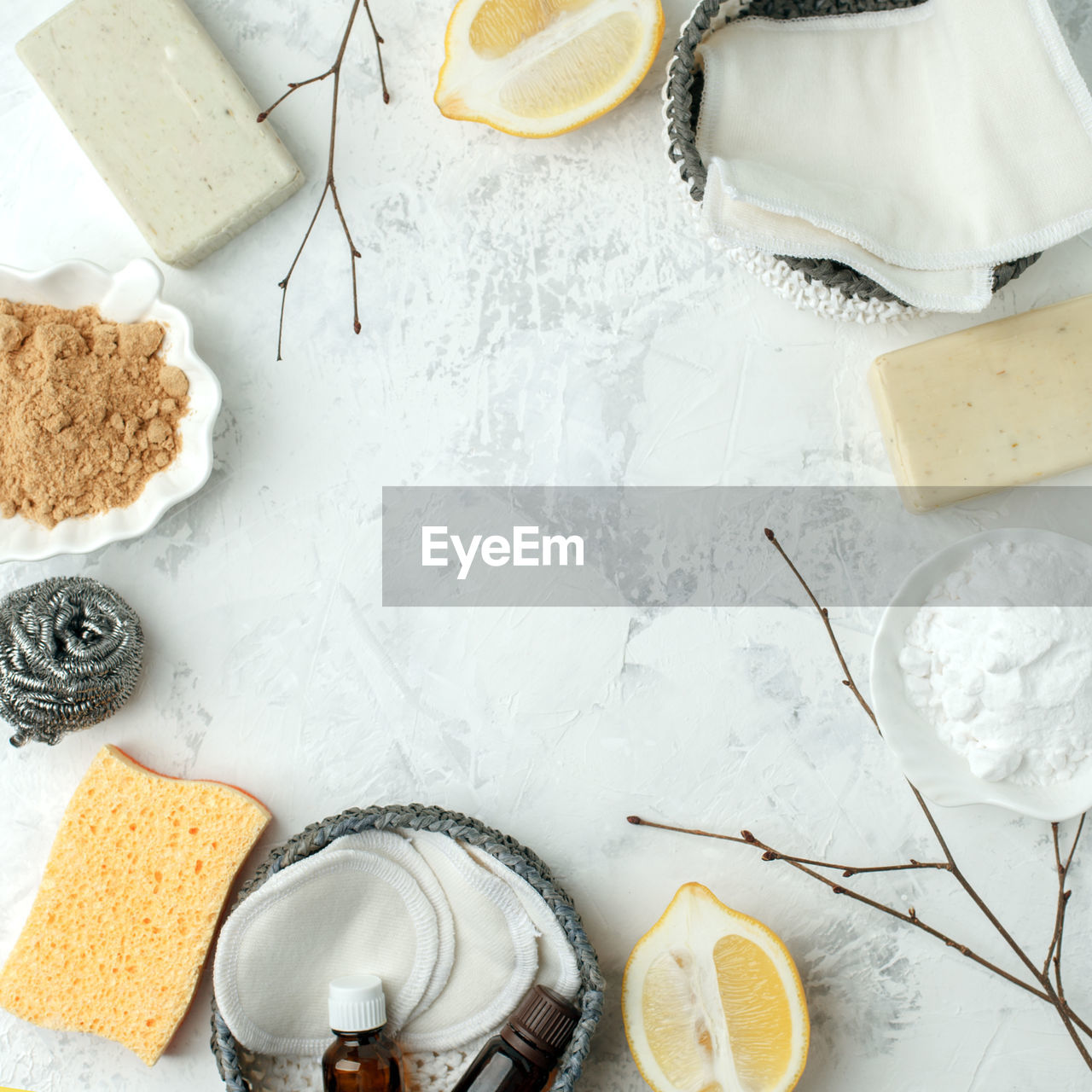 HIGH ANGLE VIEW OF BREAKFAST ON WHITE TABLE