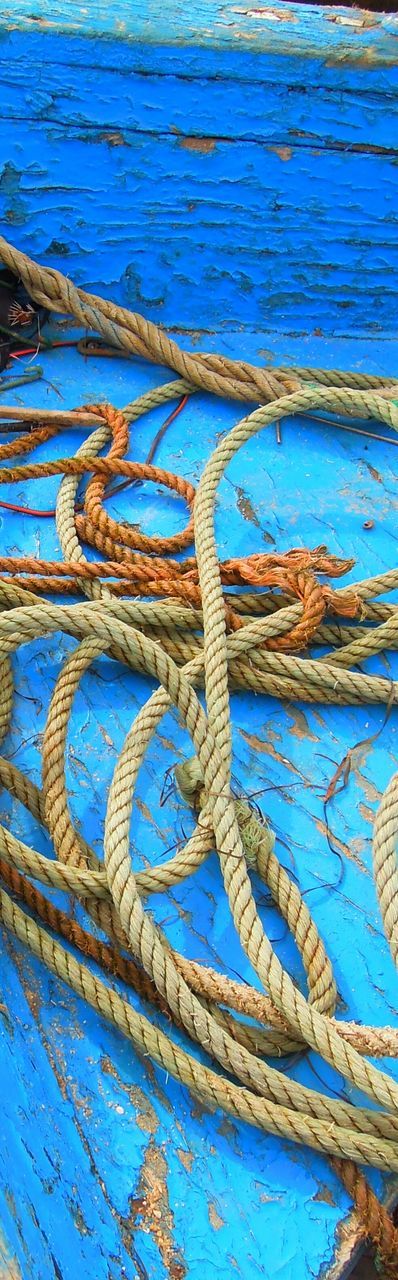 High angle view of rope on boat