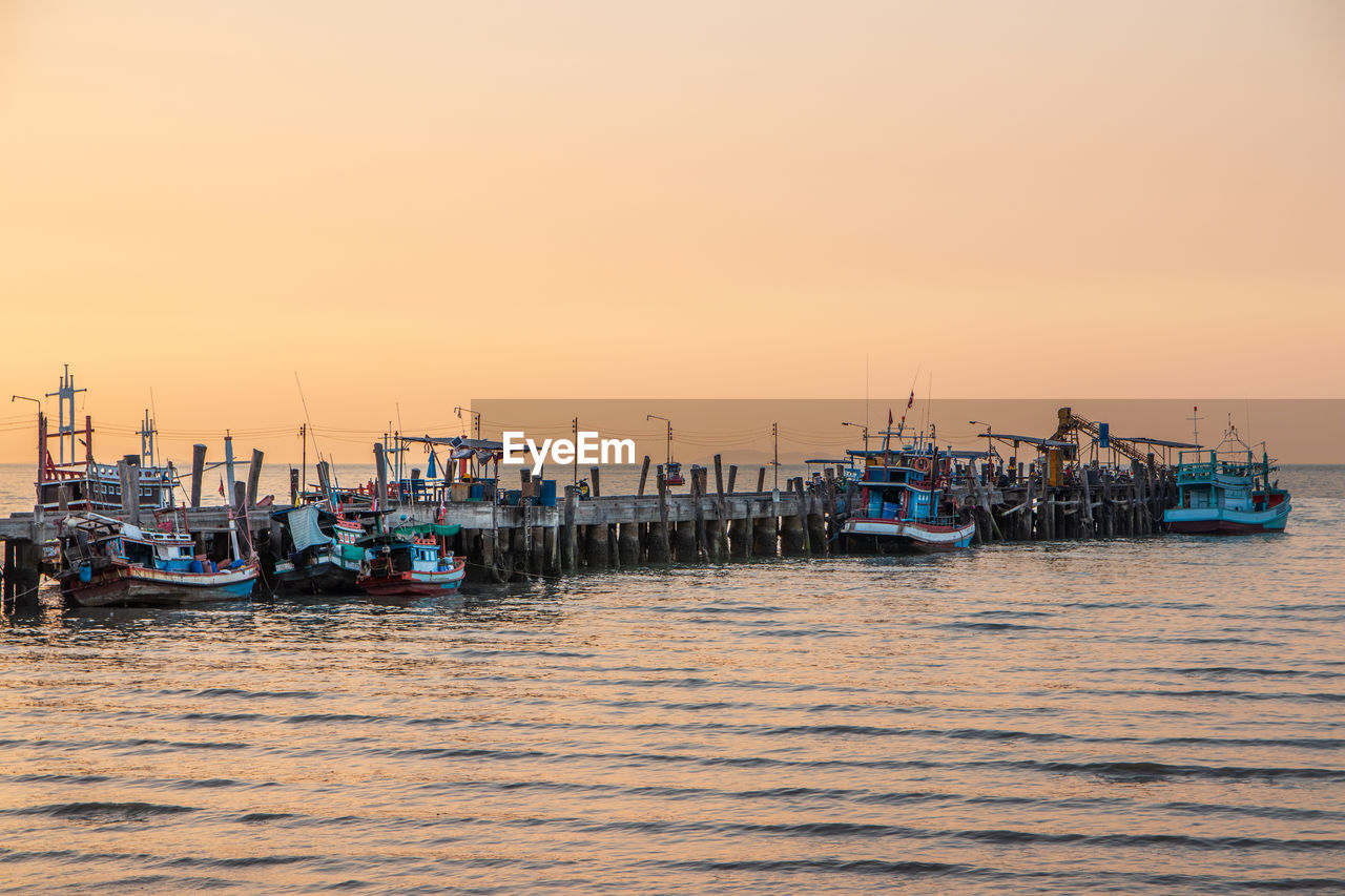 Fisherman boats at the fishing pier of bang saray in thailand asia