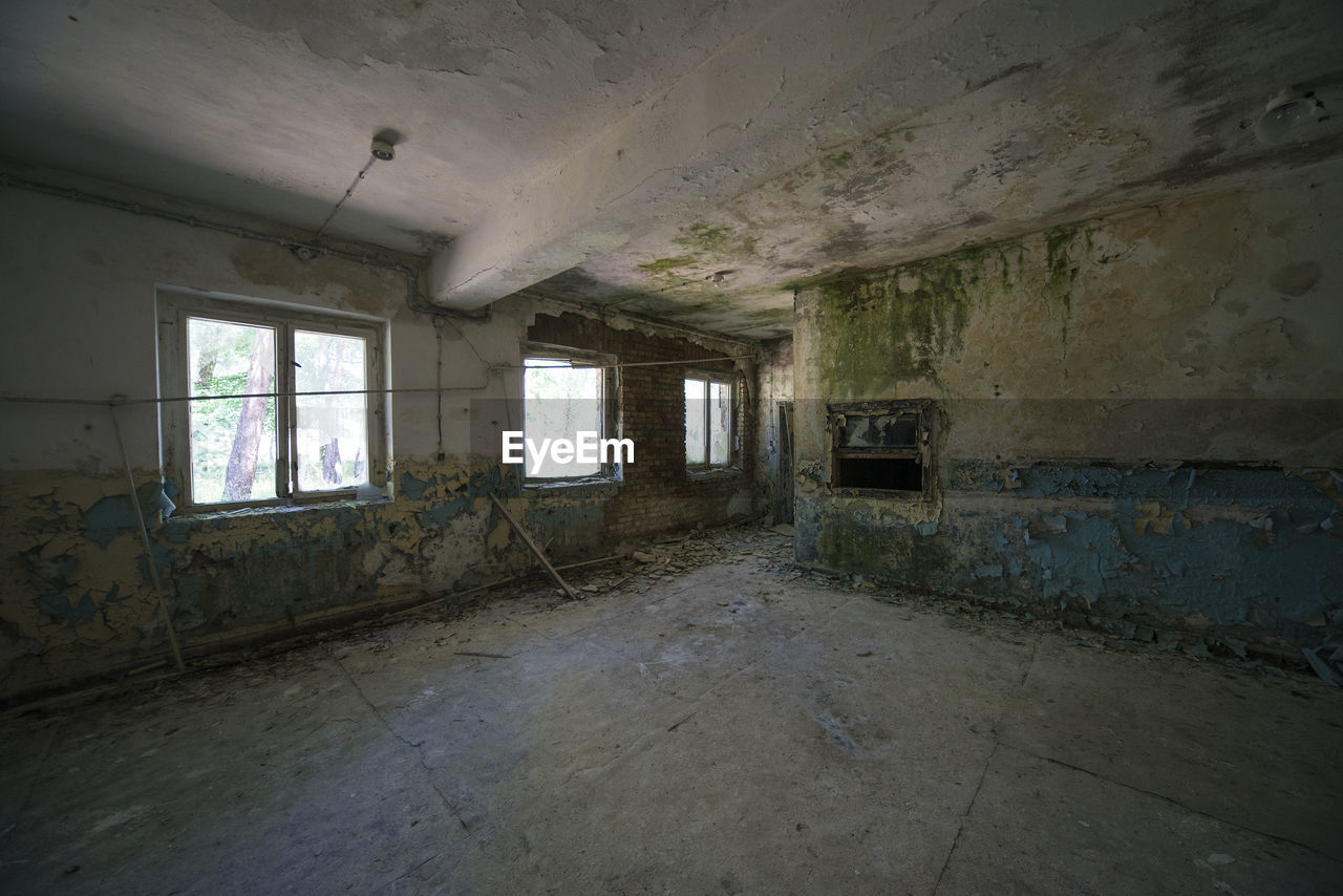 Interior of messy abandoned building