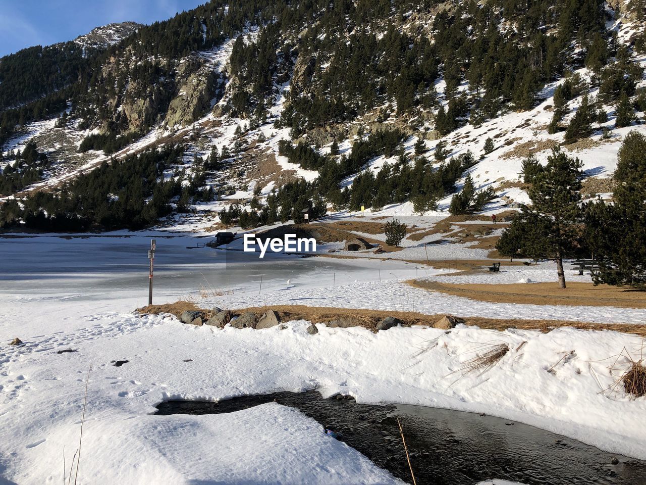 Scenic view of snow covered land