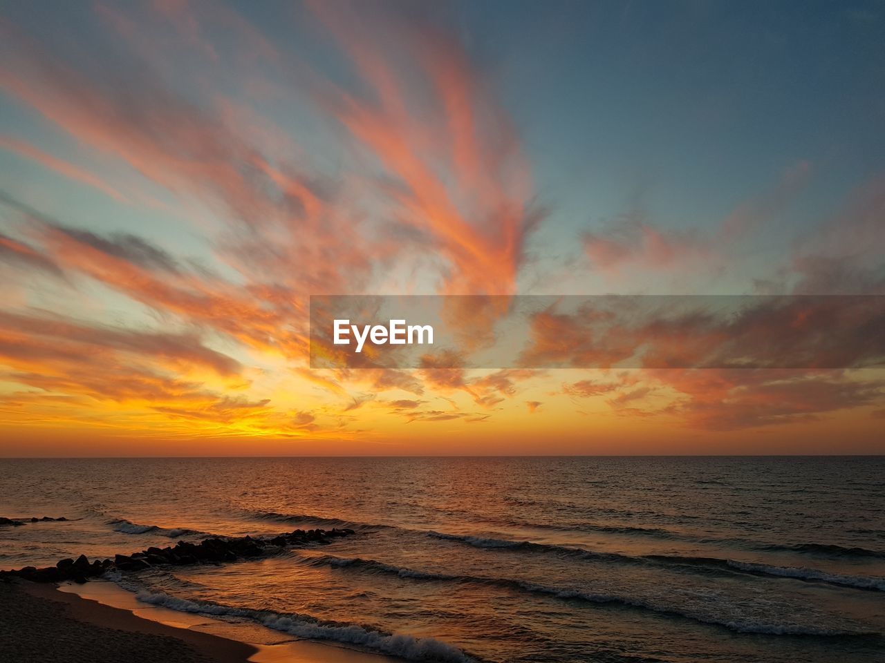 Scenic view of sea against sky during sunset