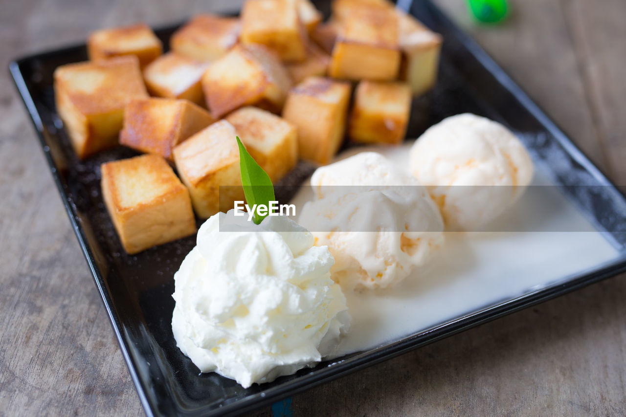 CLOSE-UP OF DESSERT ON PLATE