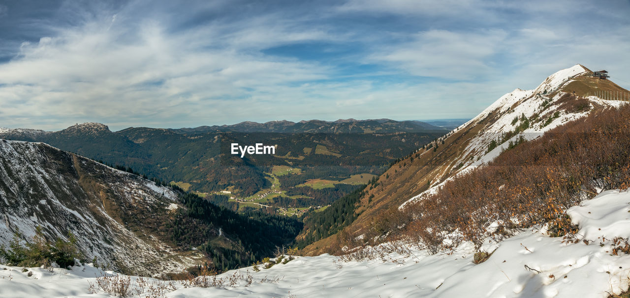 SCENIC VIEW OF SNOWCAPPED MOUNTAINS AGAINST SKY DURING WINTER