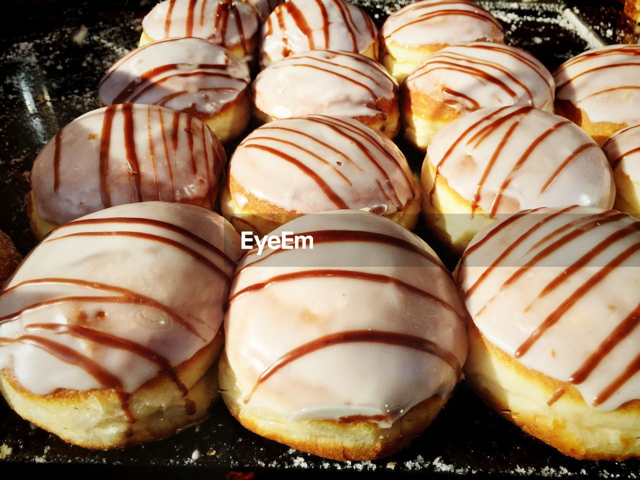 High angle view of donuts on tray