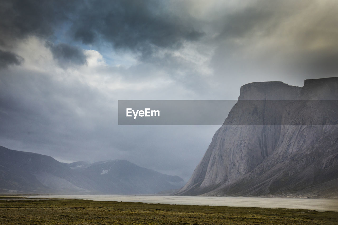 Stormy weather in akshayak pass, baffin island, canada.