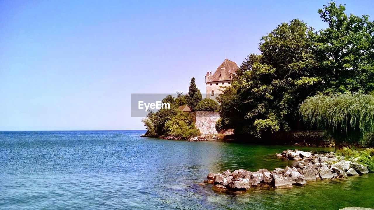 Scenic view of sea against clear sky