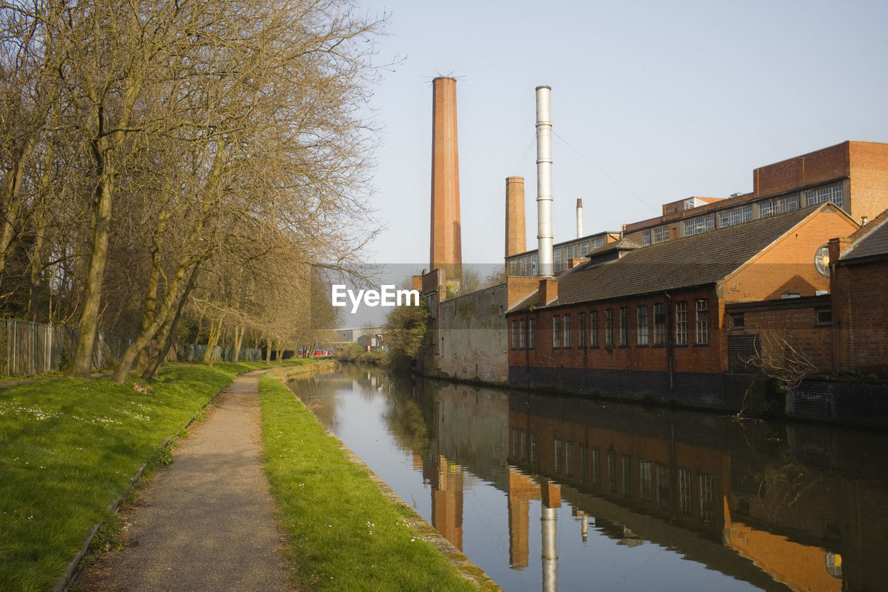 Looking north on the leicester arm of the grand union canal with abbey park on the left