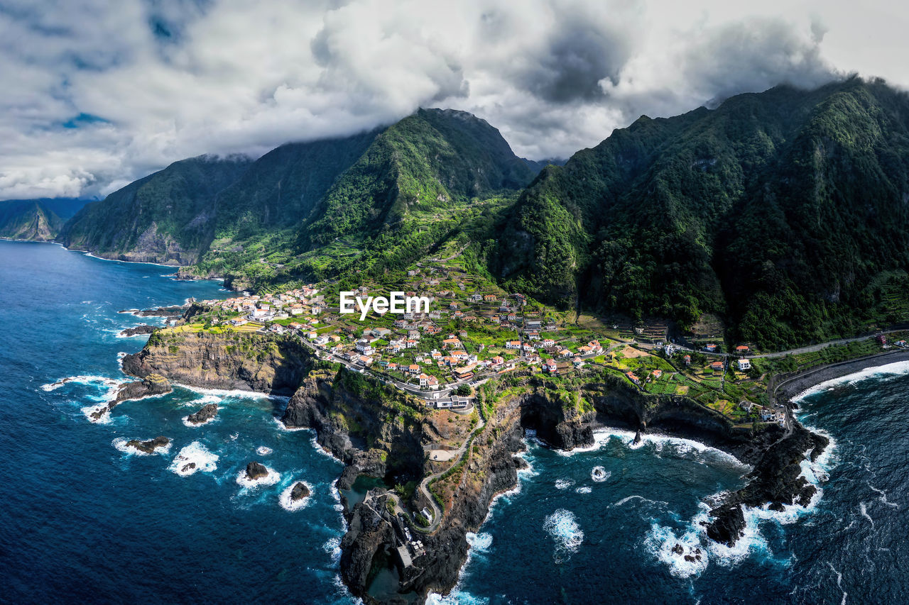 Aerial view at coastal village seixal, madeira, portugal