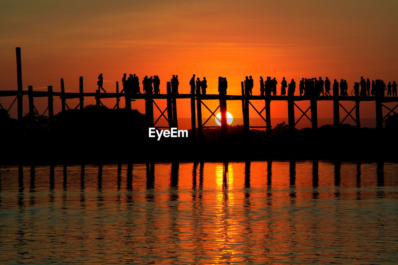 Silhouette of u bein bridge at sunset amarapura ,mandalay, myanmar.