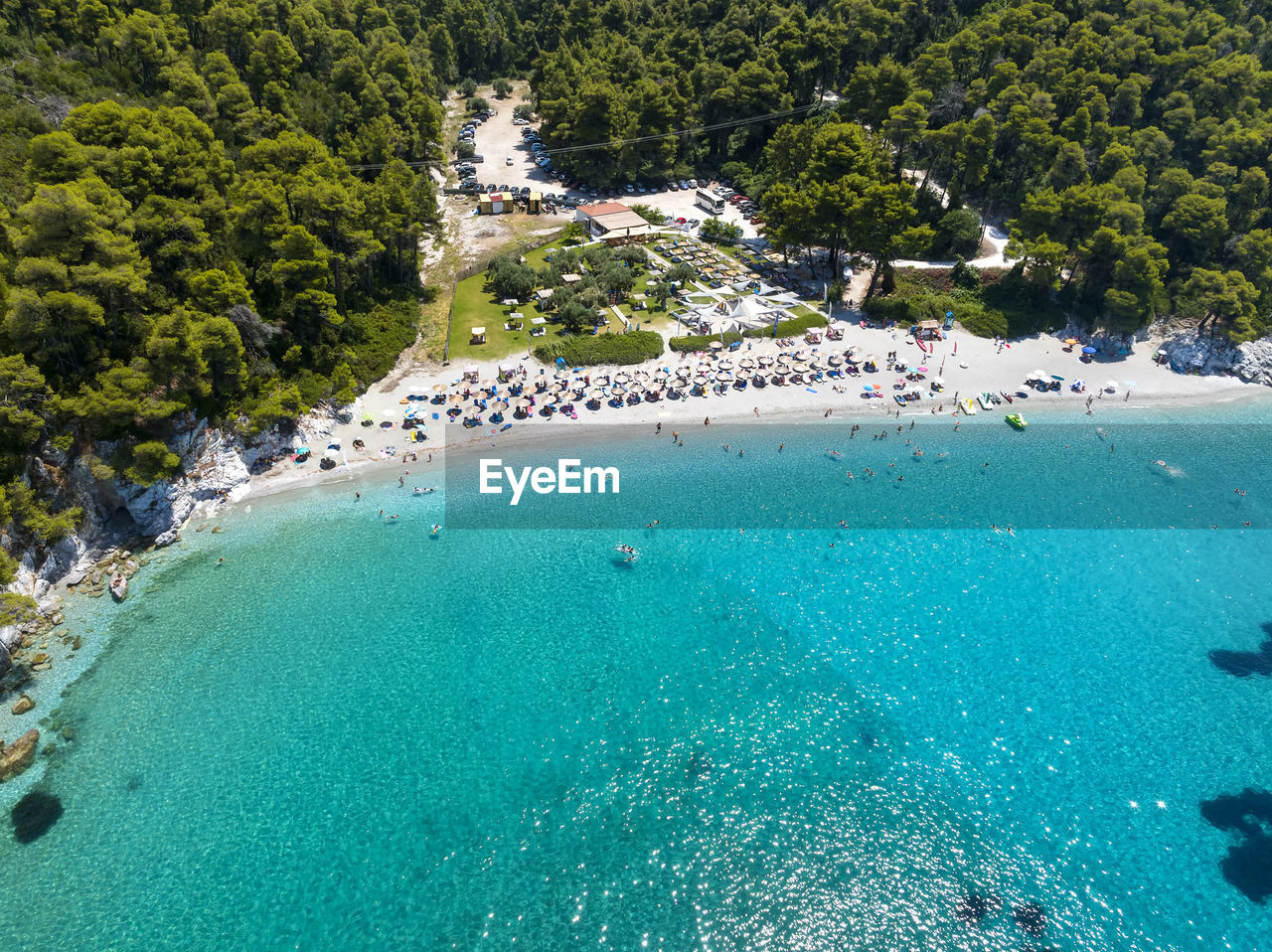 high angle view of sea against mountain