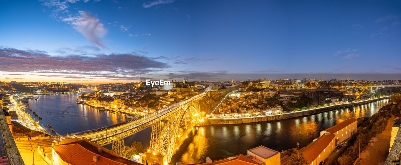 Panorama of porto with the river douro at dusk