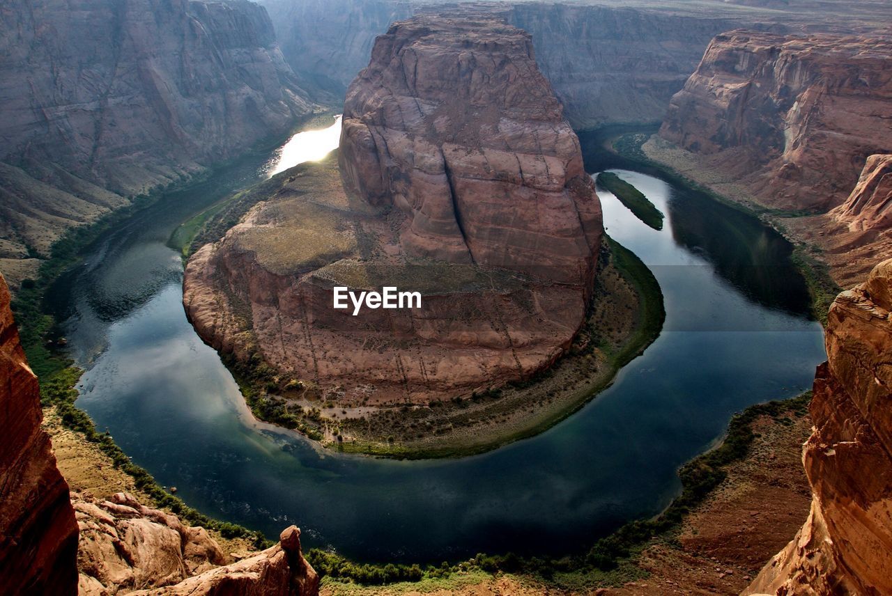 High angle view of rock formations at horseshoe bend