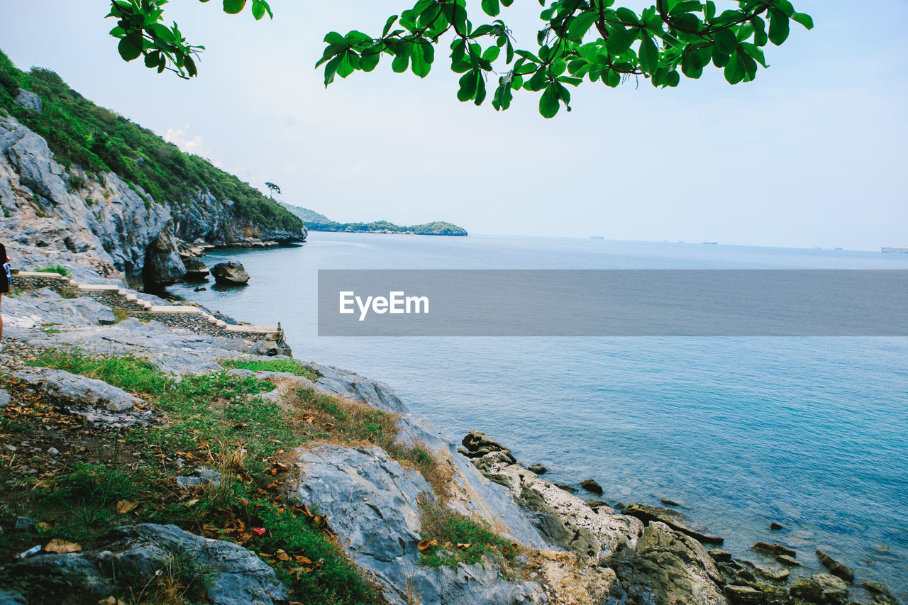 SCENIC VIEW OF SEA BY ROCKS AGAINST SKY