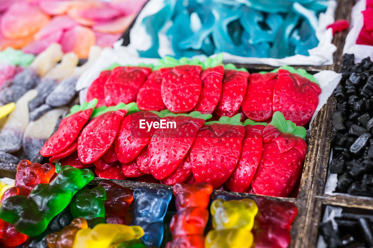 high angle view of food for sale