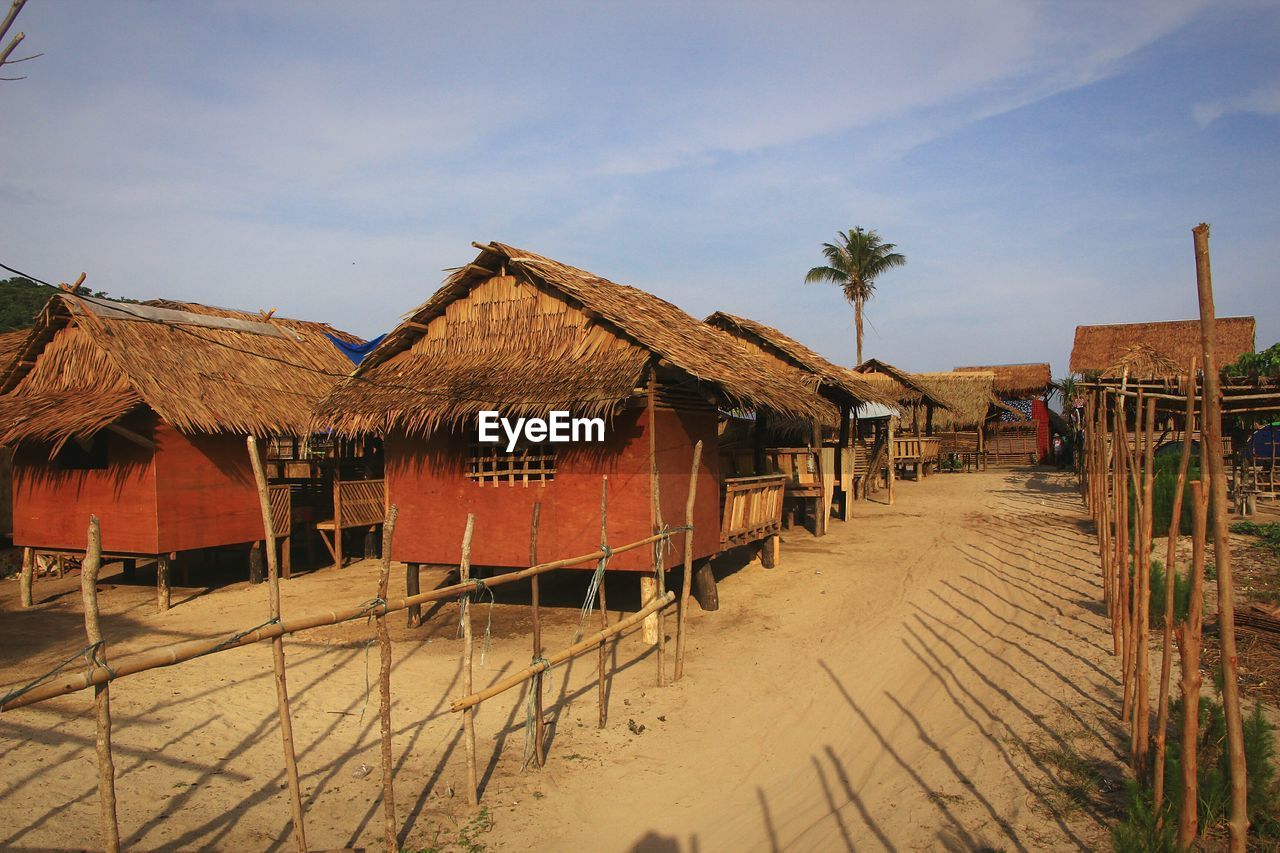 View of nipa huts on shore