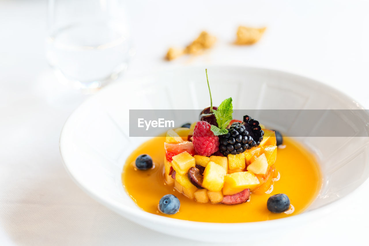 High angle view of food served in bowl
