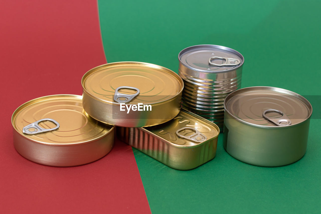 high angle view of coins on table