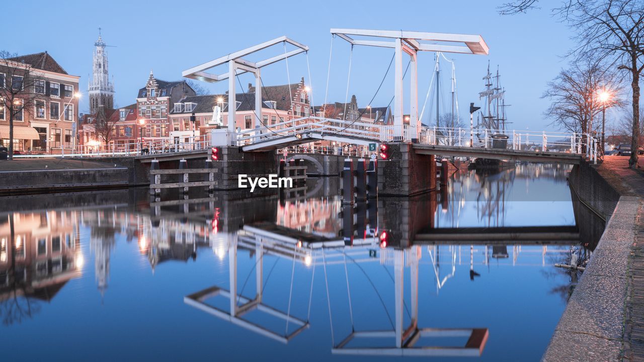 Reflection of bridge in water