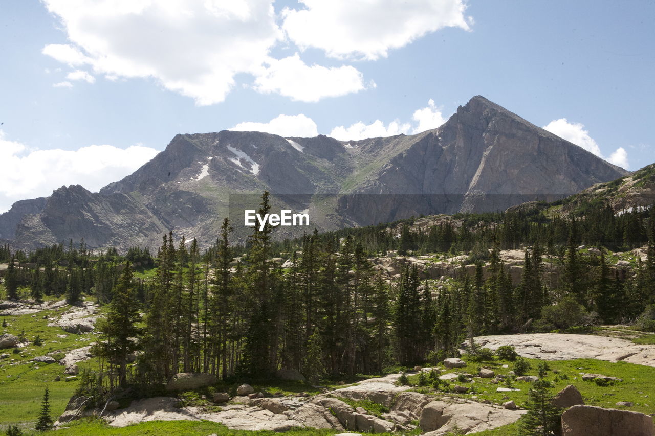 Scenic view of rocky mountains against sky