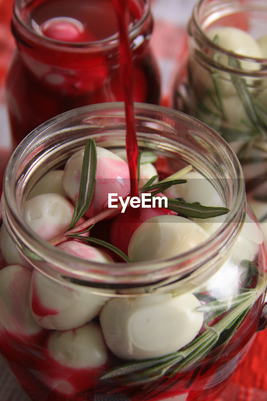 HIGH ANGLE VIEW OF DRINK IN JAR