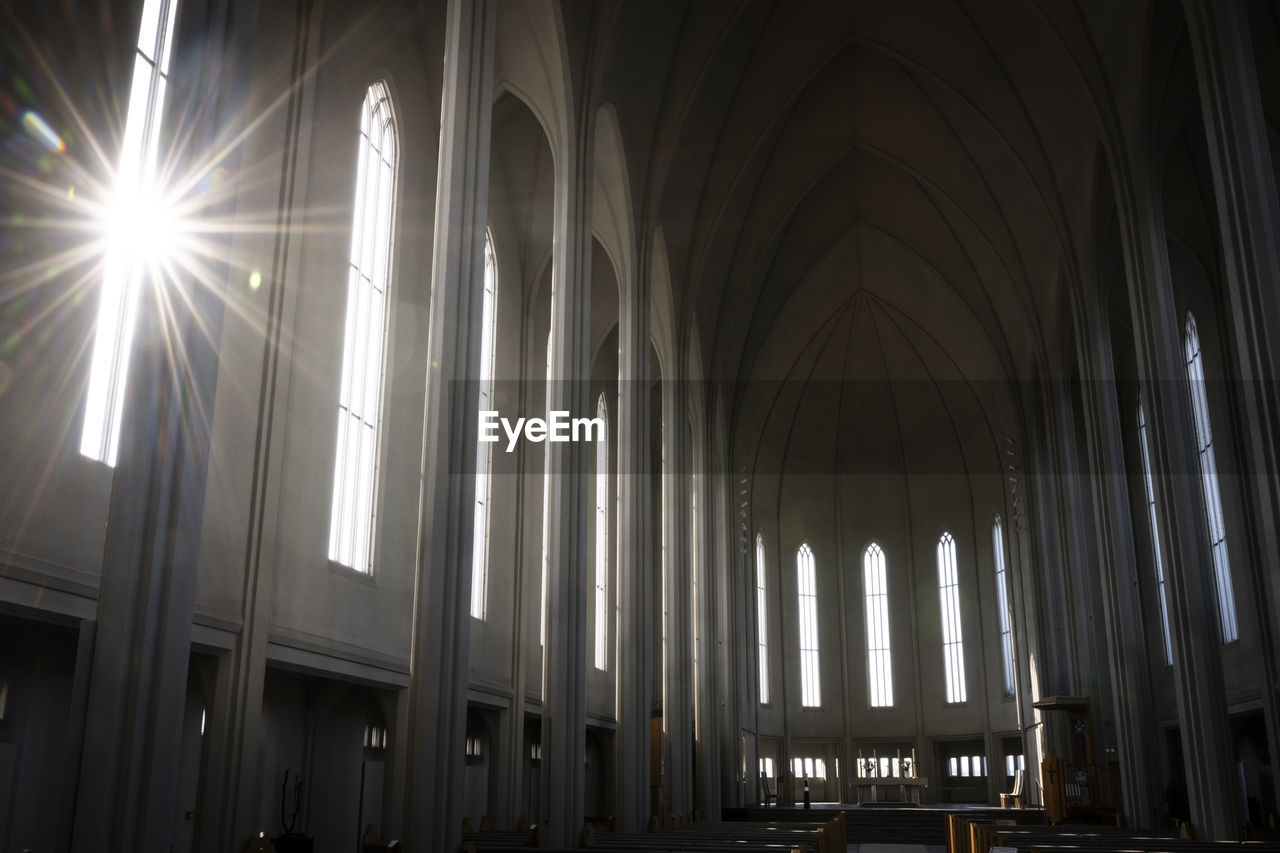 Low angle view of ceiling, cathedral reykjavík 
