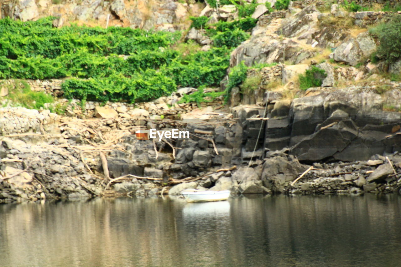 VIEW OF BIRDS ON ROCKS AT SEA