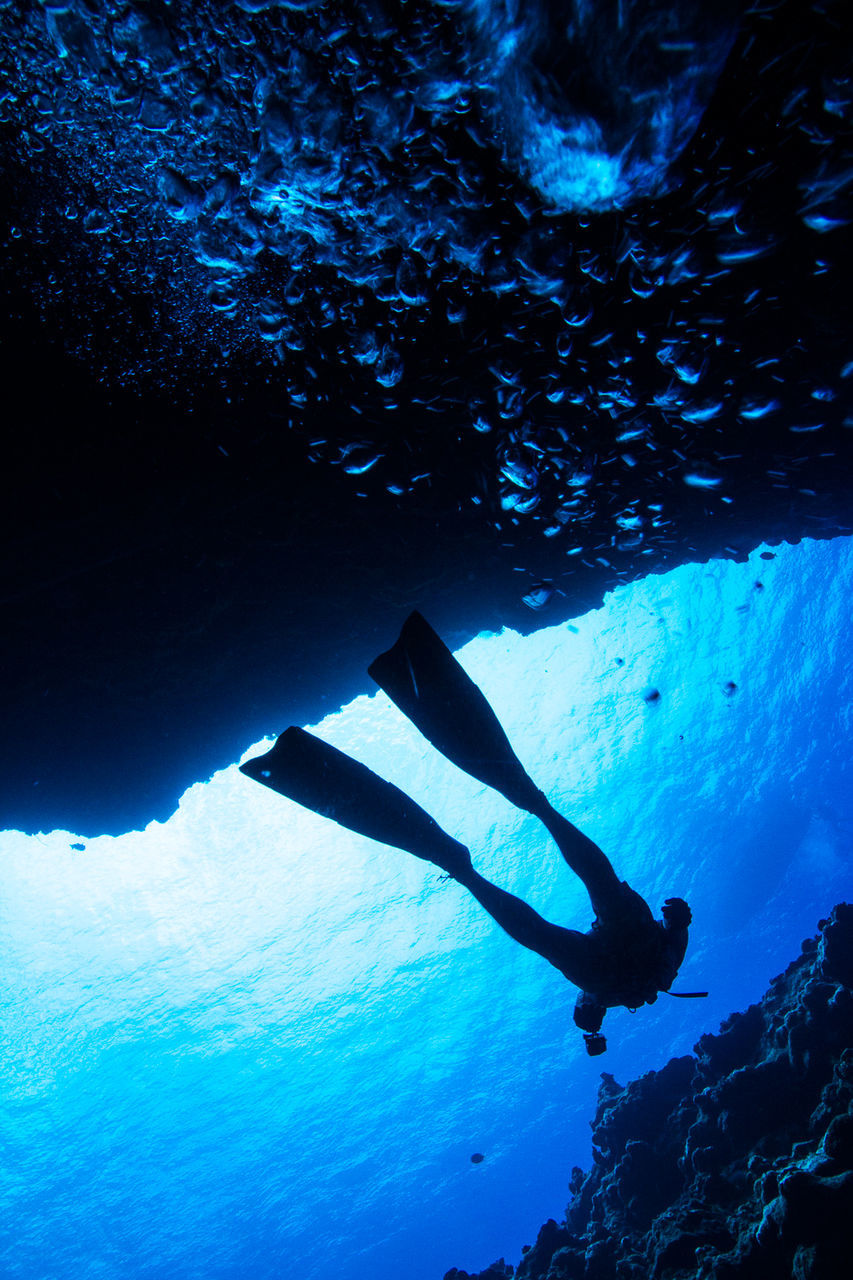 Person scuba diving in sea