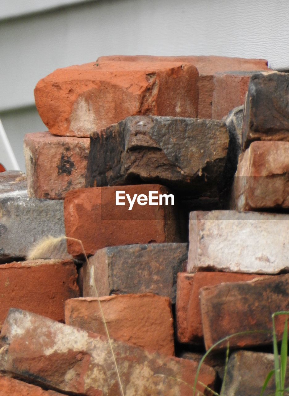 Close-up of pile of bricks