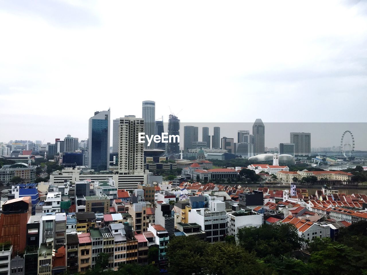 High angle view of cityscape against cloudy sky