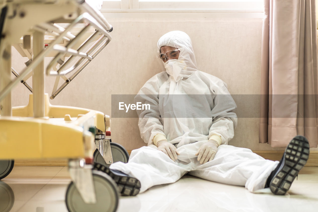 Healthcare worker relaxing at hospital