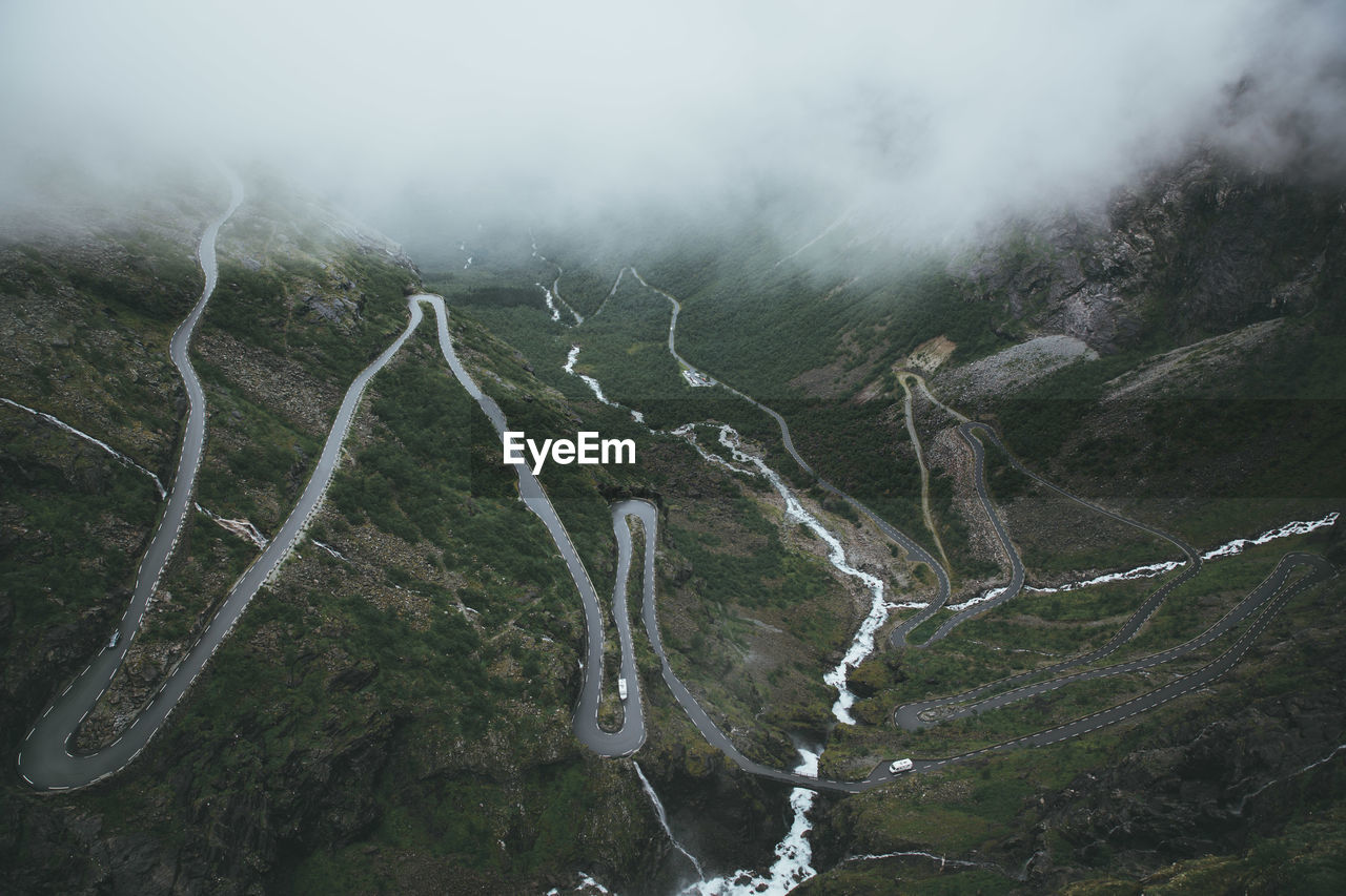 High angle view of road on mountains
