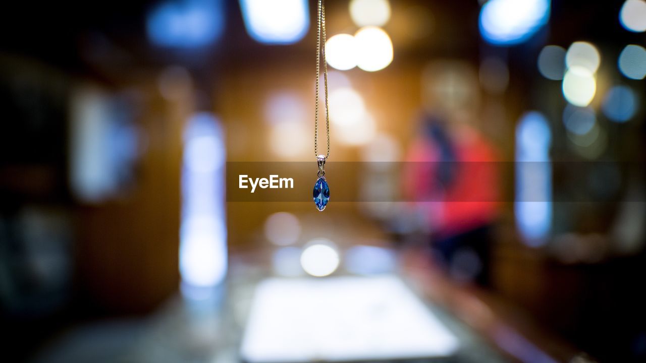 Close-up of diamond necklace