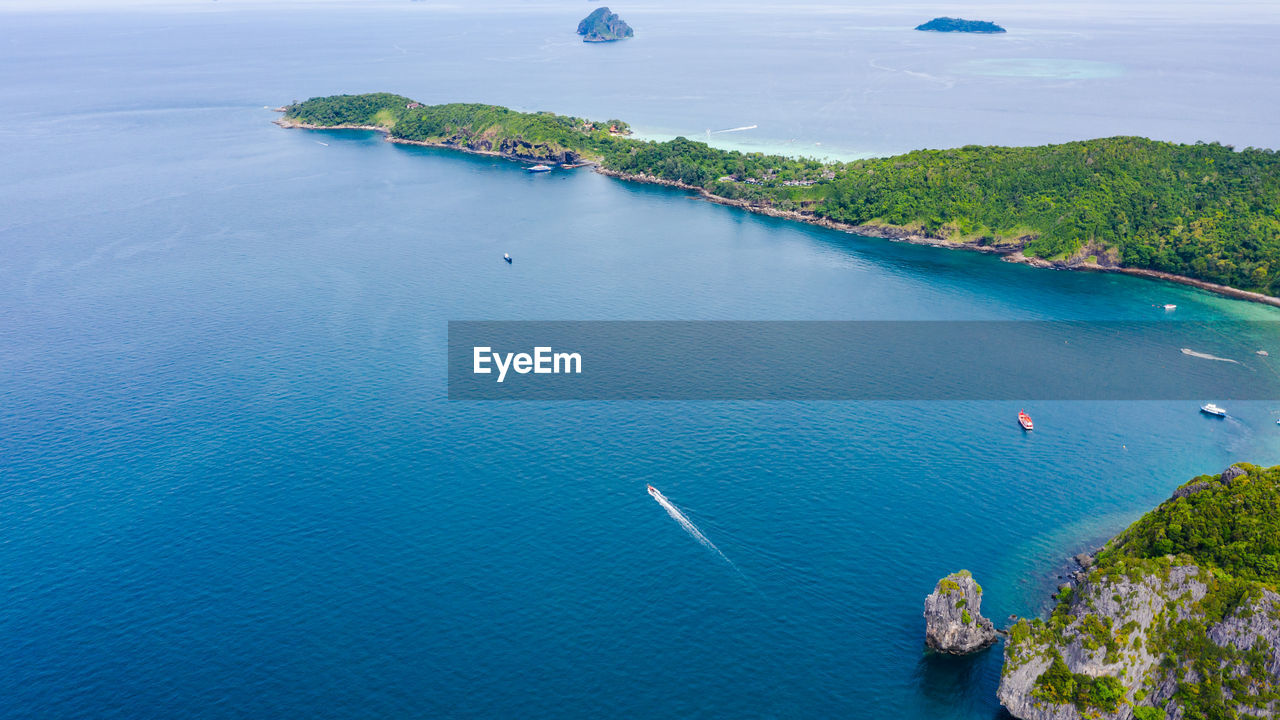Landscape aerial top view from drone camera phi phi island beautiful marine tourism 