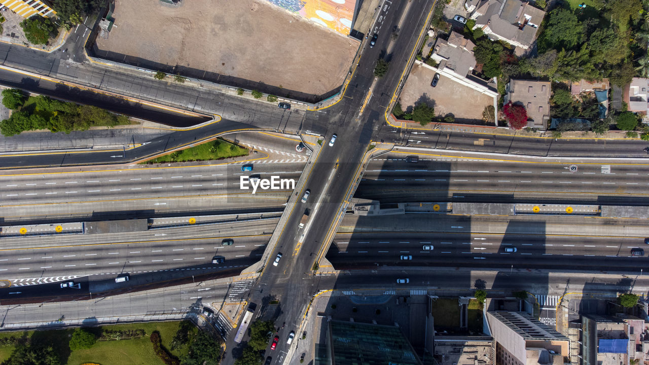 Aerial view of overpass in city
